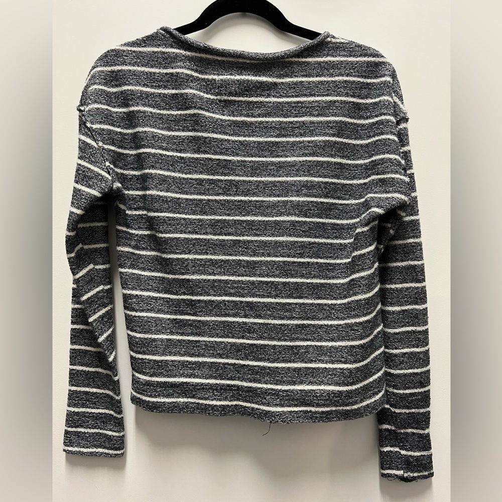 Anthropologie Striped Black & White, Half & Half, Exposed Stitching Sweater - Picture 7 of 7